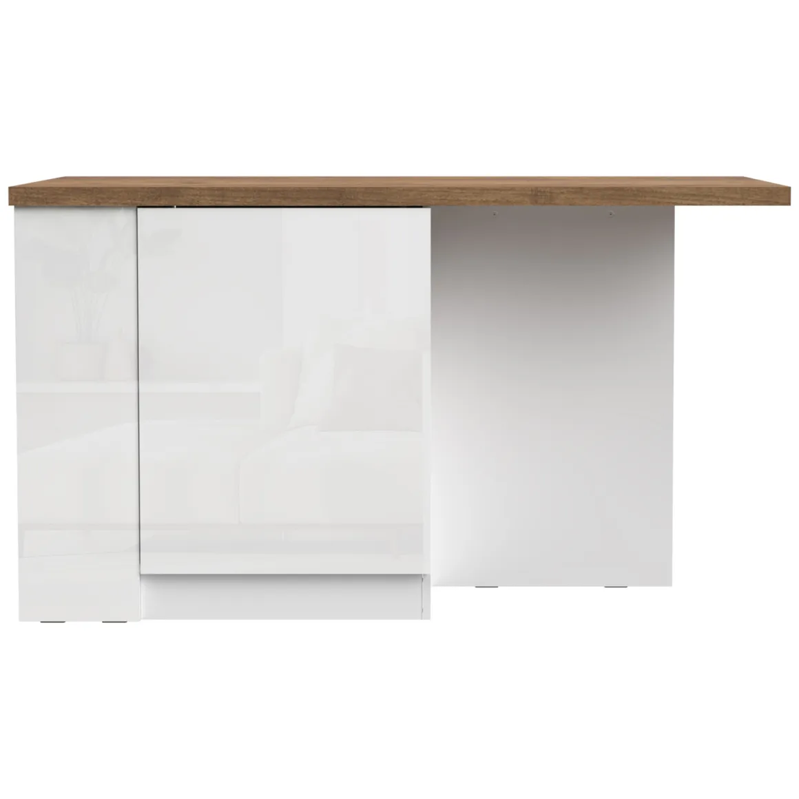 Mobili Dispensa > Dmora Isola da Cucina Bianco Lucido Marrone Rovere 2 Ripiani 4 Vani 130x80x90h cm, 2 Ante Made in Italy - Miha Marrone Rovere, Bianco Lucido