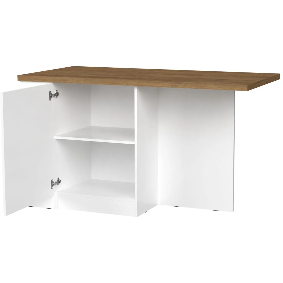 Mobili Dispensa > Dmora Isola da Cucina Bianco Lucido Marrone Rovere 2 Ripiani 4 Vani 130x80x90h cm, 2 Ante Made in Italy - Miha Marrone Rovere, Bianco Lucido