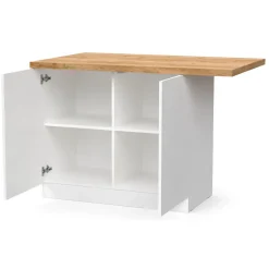 Mobili Dispensa > Dmora Isola da Cucina Bianco Lucido Marrone Rovere 2 Ripiani 4 Vani 130x80x90h cm, 2 Ante Made in Italy - Miha Marrone Rovere, Bianco Lucido