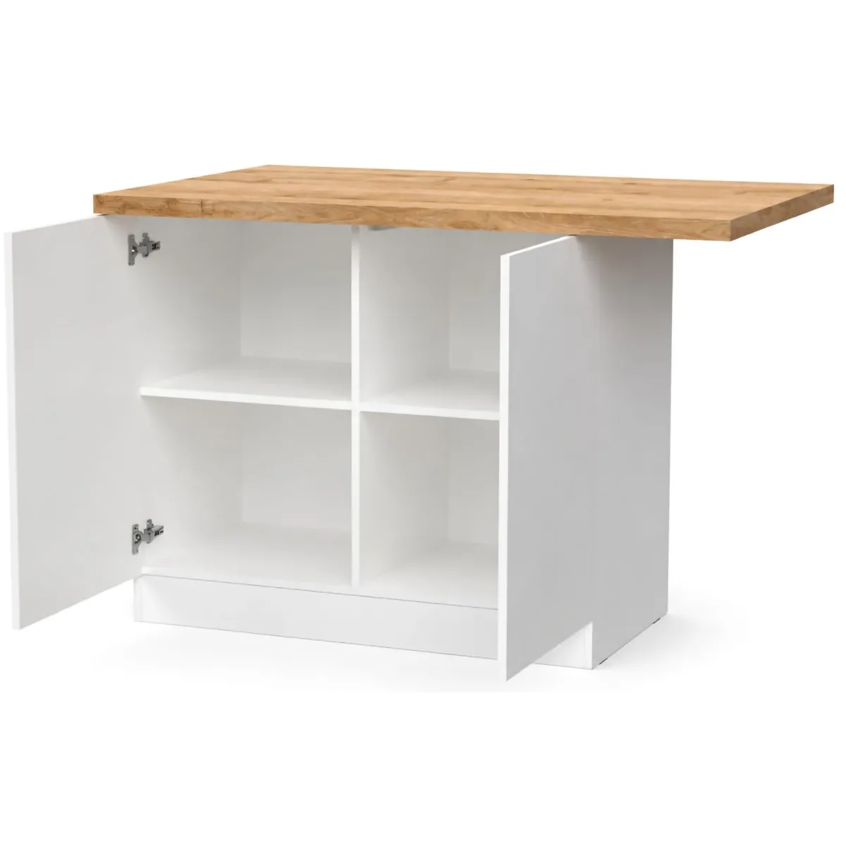 Mobili Dispensa > Dmora Isola da Cucina Bianco Lucido Marrone Rovere 2 Ripiani 4 Vani 130x80x90h cm, 2 Ante Made in Italy - Miha Marrone Rovere, Bianco Lucido