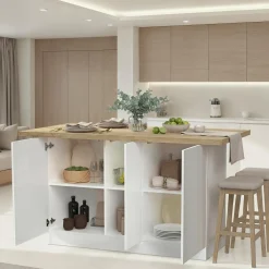 Mobili Dispensa > Dmora Isola da Cucina Bianco Lucido Marrone Rovere un Ripiano 2 Vani 160x80x90h cm, Un'anta Made in Italy - Migabato Marrone Rovere, Bianco Lucido
