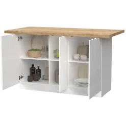Mobili Dispensa > Dmora Isola da Cucina Bianco Lucido Marrone Rovere un Ripiano 2 Vani 160x80x90h cm, Un'anta Made in Italy - Migabato Marrone Rovere, Bianco Lucido