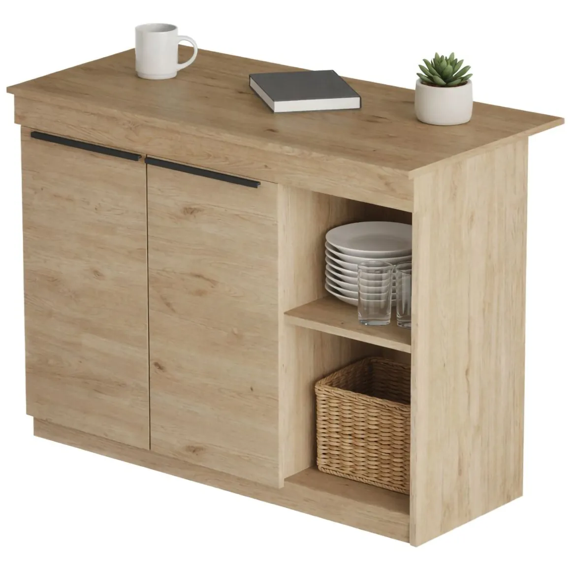 Mobili Dispensa > Dmora Isola da Cucina 2 Ripiani 4 Vani 160x60x90h cm, 4 Ante - Fossalto Marrone Rovere
