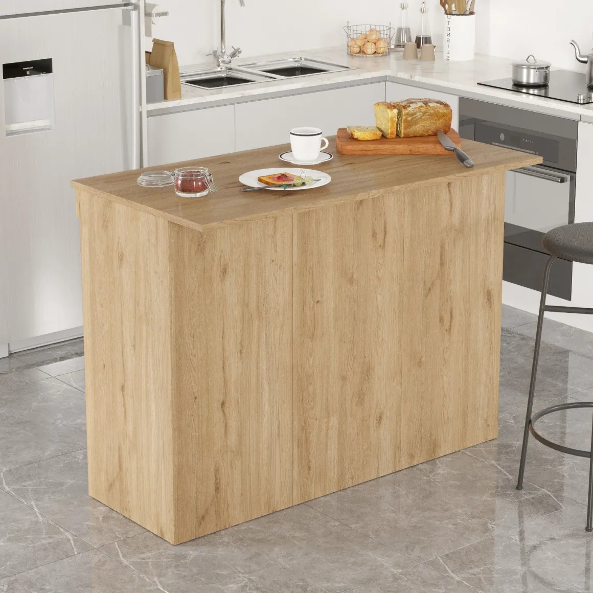 Mobili Dispensa > Dmora Isola da Cucina 2 Ripiani 4 Vani 160x60x90h cm, 4 Ante - Fossalto Marrone Rovere