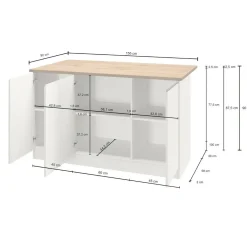 Isola per cucina moderna 155x90x90h cm bianca lucida e ardesia - Tartaro