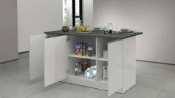 Isola per cucina moderna 155x90x90h cm bianca lucida e ardesia - Tartaro