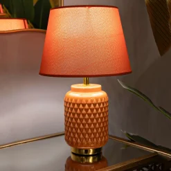 Lampade Da Tavolo > Dmora Lampada da Tavolo Arancione oro Necessaria 1 Lampadina Attacco e27, Paralume - Cordov Oro, Arancione
