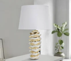 Lampade Da Tavolo > Dmora Lampada da tavolo Ashcan, 33x33 h53 cm, Bianco e Oro Oro, Bianco