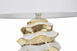 Lampade Da Tavolo > Dmora Lampada da tavolo Ashcan, 33x33 h53 cm, Bianco e Oro Oro, Bianco