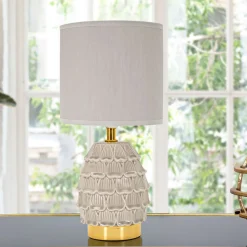 Lampada da Tavolo Beige oro Necessaria 1 Lampadina Attacco e14, Paralume - Talkee