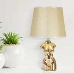 Lampada da Tavolo Beige oro Necessaria 1 Lampadina Attacco e27, Paralume - Bafapa