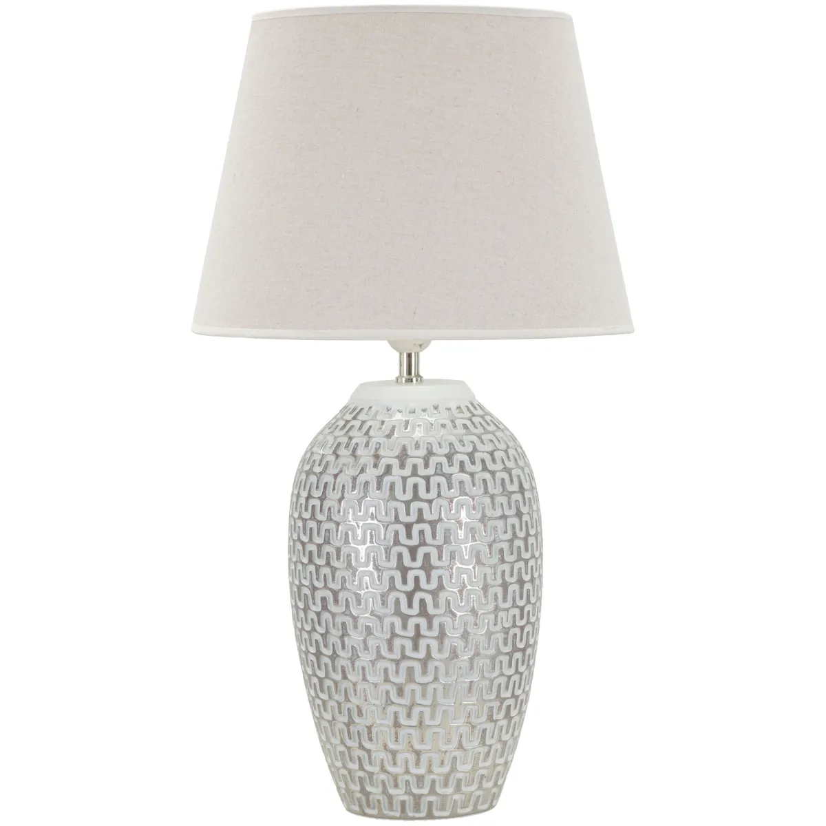 Lampade Da Tavolo > Dmora Lampada da Tavolo Bianco Argento Necessaria 1 Lampadina Attacco e27, Paralume - Balosemo Argento, Bianco