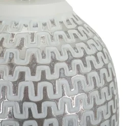 Lampade Da Tavolo > Dmora Lampada da Tavolo Bianco Argento Necessaria 1 Lampadina Attacco e27, Paralume - Balosemo Argento, Bianco