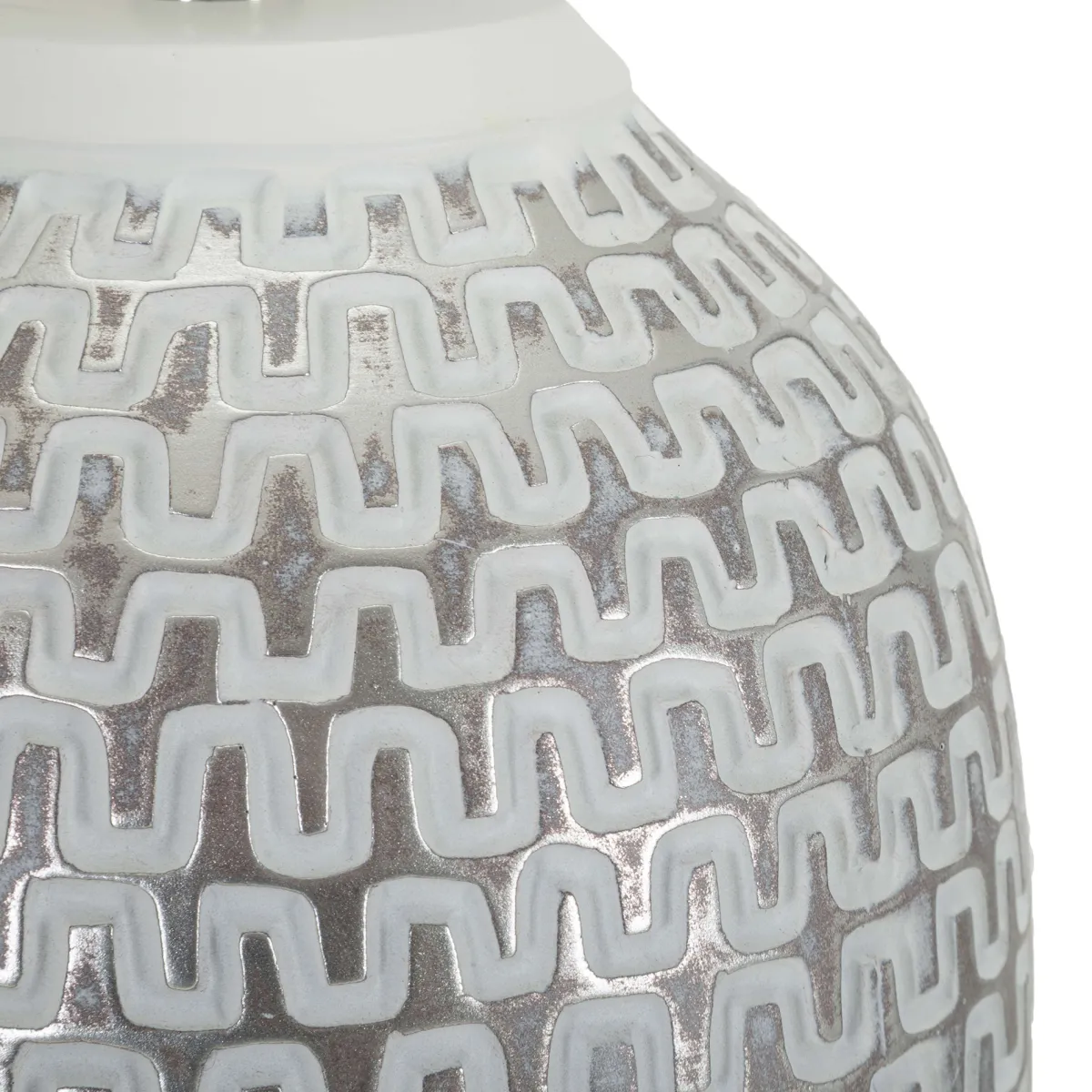 Lampade Da Tavolo > Dmora Lampada da Tavolo Bianco Argento Necessaria 1 Lampadina Attacco e27, Paralume - Balosemo Argento, Bianco