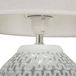 Lampade Da Tavolo > Dmora Lampada da Tavolo Bianco Argento Necessaria 1 Lampadina Attacco e27, Paralume - Balosemo Argento, Bianco