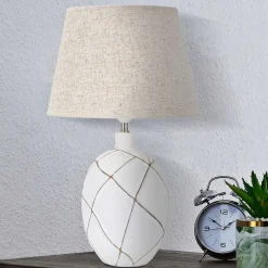 Lampada da Tavolo Bianco Beige Necessaria 1 Lampadina Attacco e27, Paralume - Baha