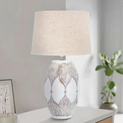 Lampada da Tavolo Bianco Beige Necessaria 1 Lampadina Attacco e27, Paralume - Batabaga