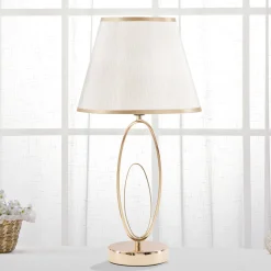 Lampade Da Tavolo > Dmora Lampada da Tavolo Bianco Crema oro Necessaria 1 Lampadina Attacco e27, Paralume - Kars Oro, Bianco Crema