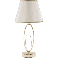 Lampade Da Tavolo > Dmora Lampada da Tavolo Bianco Crema oro Necessaria 1 Lampadina Attacco e27, Paralume - Kars Oro, Bianco Crema