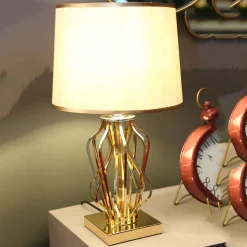 Lampada da Tavolo Bianco Crema oro Necessaria 1 Lampadina Attacco e27, Paralume - Sigiri