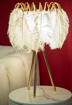 Lampade Da Tavolo > Dmora Lampada da tavolo Estofado, 40x40 h60 cm, Bianco e Oro Oro, Bianco