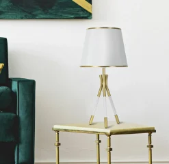 Lampade Da Tavolo > Dmora Lampada da tavolo Gongbi, 28x28 h57 cm, Bianco e Oro Oro, Bianco