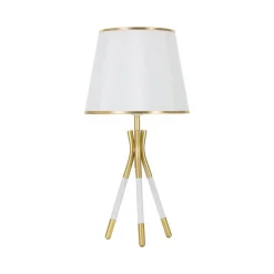 Lampade Da Tavolo > Dmora Lampada da tavolo Gongbi, 28x28 h57 cm, Bianco e Oro Oro, Bianco