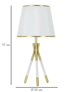 Lampade Da Tavolo > Dmora Lampada da tavolo Gongbi, 28x28 h57 cm, Bianco e Oro Oro, Bianco