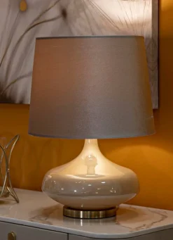 Lampade Da Tavolo > Dmora Lampada da tavolo Greci, 35x35 h51 cm, perla Bianco