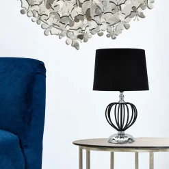 Lampade Da Tavolo > Dmora Lampada da Tavolo Nero Argento Necessaria 1 Lampadina Paralume, Attacco e27 - Bundi Argento, Nero