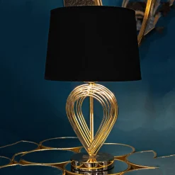 Lampada da Tavolo Nero oro Necessaria 1 Lampadina Attacco e27, Paralume - Nikko