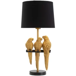 Lampada da Tavolo oro Nero Decorazione con Pappagalli Attacco e27, Paralume - Paia