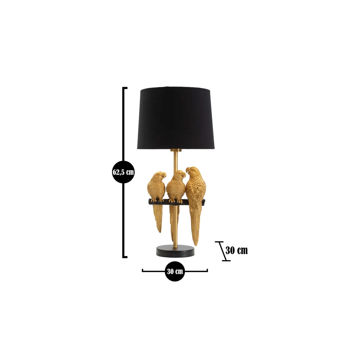 Lampada da Tavolo oro Nero Decorazione con Pappagalli Attacco e27, Paralume - Paia