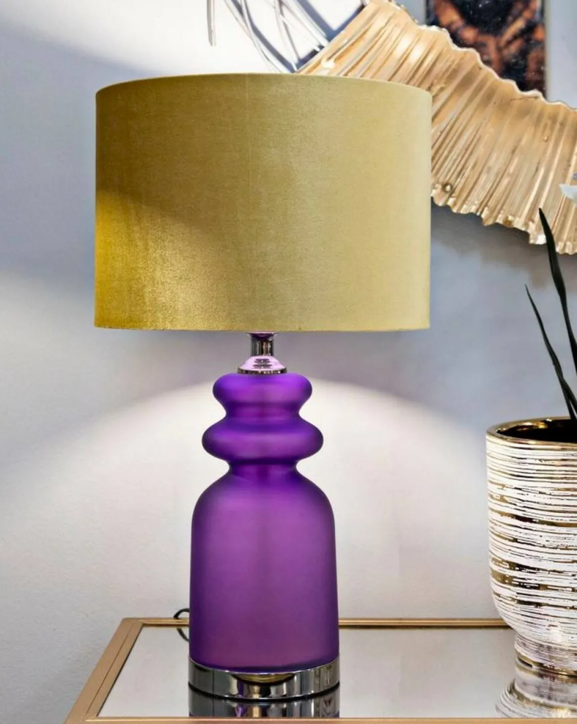 Lampada da tavolo Pescaia, 33x33 h58 cm, Viola e Oro
