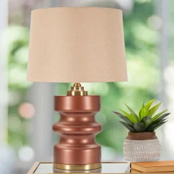 Lampada da Tavolo Rosa Marrone Necessaria 1 Lampadina Attacco e27, Paralume - Toberm