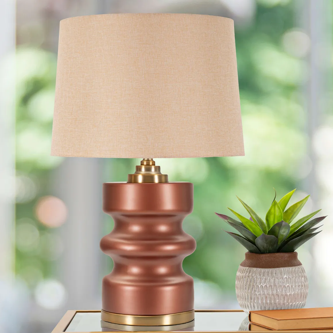 Lampade Da Tavolo > Dmora Lampada da Tavolo Rosa Marrone Necessaria 1 Lampadina Attacco e27, Paralume - Uig Marrone, Rosa