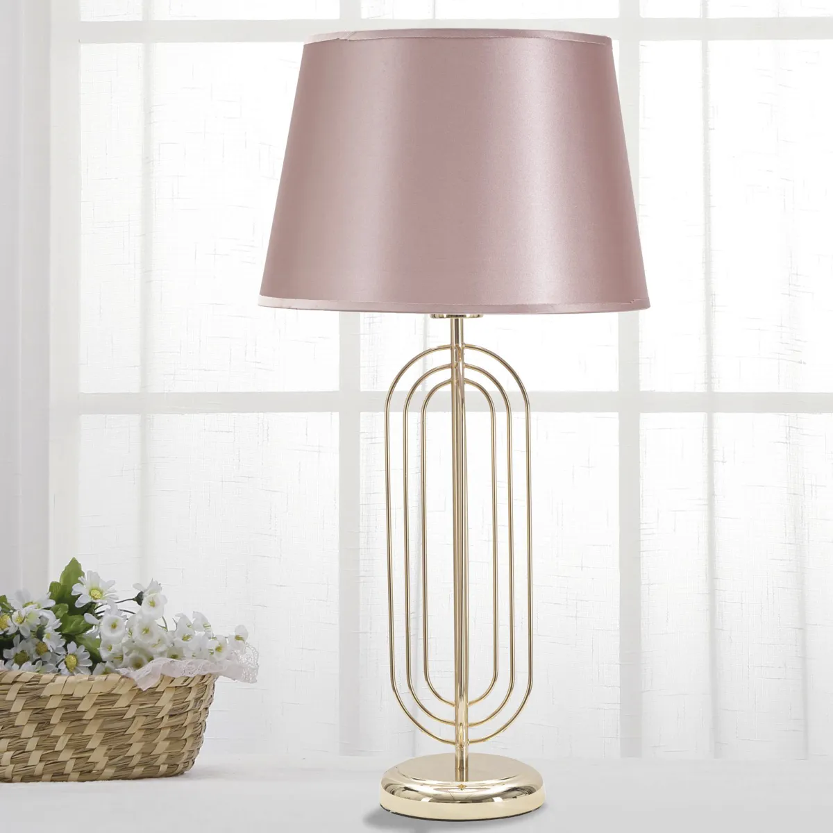 Lampade Da Tavolo > Dmora Lampada da Tavolo Rosa oro Necessaria 1 Lampadina Paralume, Attacco e27 - Khajur Oro, Rosa
