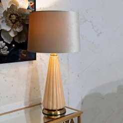 Lampade Da Tavolo > Dmora Lampada da Tavolo Rosa Perlato Bronzo Perlato Necessaria 1 Lampadina Paralume, Attacco e27 - Portre Bronzo Perlato, Rosa Perlato