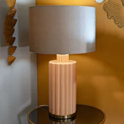 Lampada da Tavolo Rosa Perlato Rosa Salmone Necessaria 1 Lampadina Paralume, Attacco e27 - Dabaparo