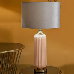 Lampada da Tavolo Rosa Perlato Rosa Salmone Necessaria 1 Lampadina Paralume, Attacco e27 - Fapa