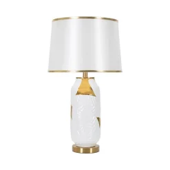 Lampade Da Tavolo > Dmora Lampada da tavolo Trompe, 40x40 h70 cm, Bianco e Oro Oro, Bianco