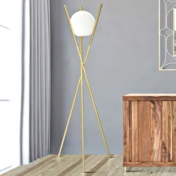 Lampada da Terra Bianco oro Necessaria 1 Lampadina Attacco e27, Interruttore Pedaliera - Douz