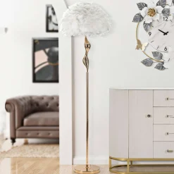 Lampada da Terra Bianco oro Necessaria 1 Lampadina Attacco e27, Paralume - Skagwa