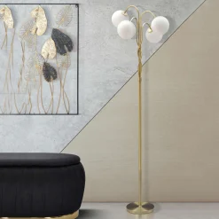 Lampada da Terra Bianco oro Necessarie 4 Lampadine Attacco e14, Interruttore Pedaliera - Famani