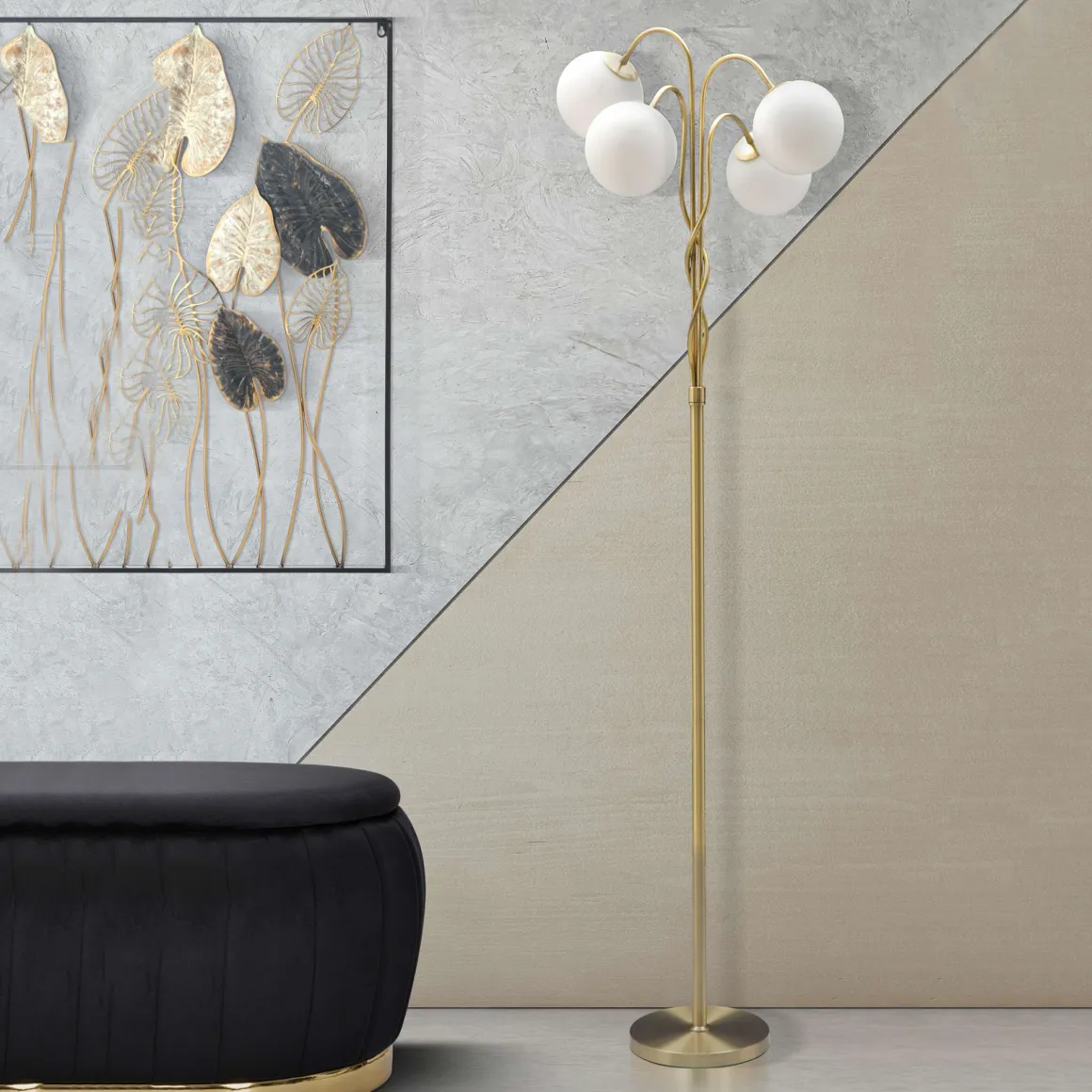 Lampada da Terra Bianco oro Necessarie 4 Lampadine Attacco e14, Interruttore Pedaliera - Famani