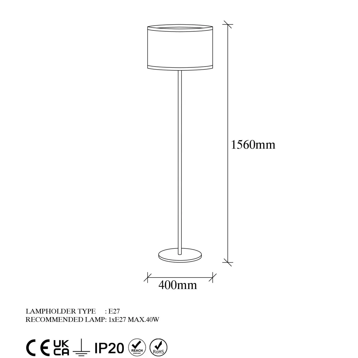 Lampade Da Terra > Dmora Lampada da Terra Bianco oro Panna Paralume Attacco e 27 max 40 w, Interruttore Connessione Diretta - Laviano Oro, Bianco Panna