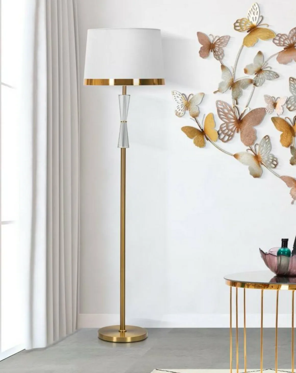Lampada da terra Craquelure, 40x40 h153 cm, Bianco e Oro
