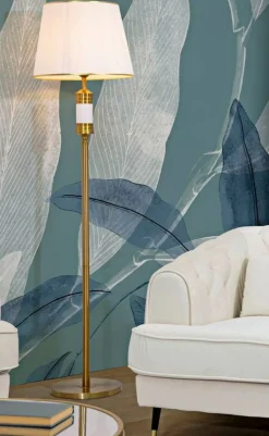 Lampade Da Terra > Dmora Lampada da terra Grisaille, 41x41 h160 cm, Bianco e Oro Oro, Bianco