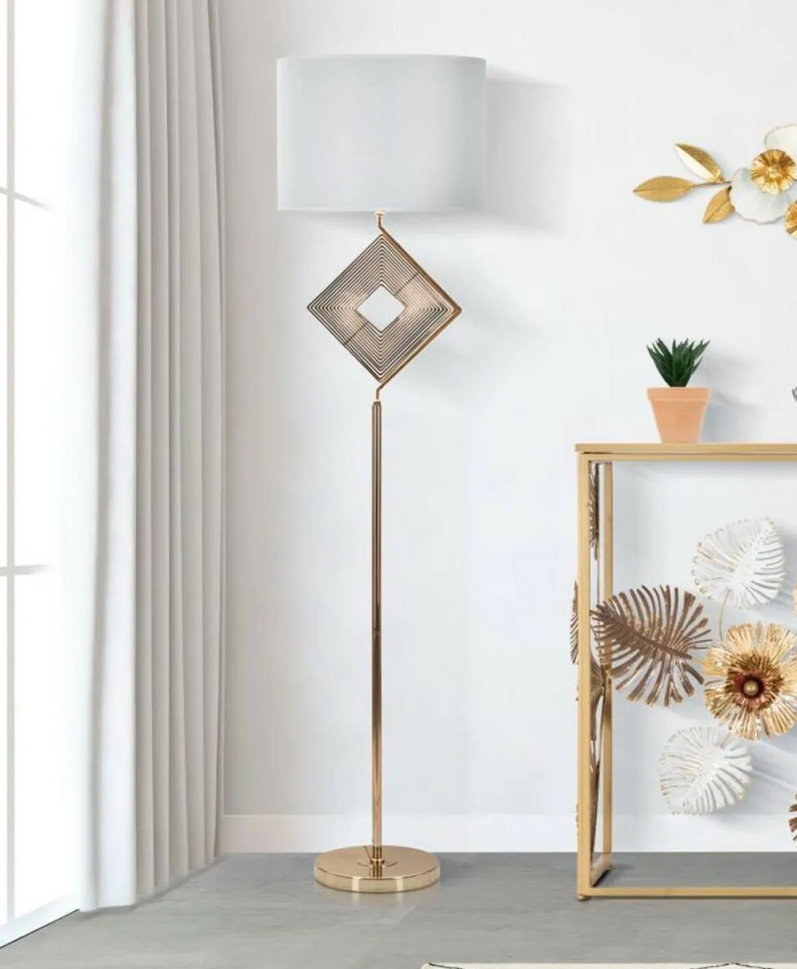 Lampada da terra Inchiostro, 40x40 h161 cm, Bianco e Oro
