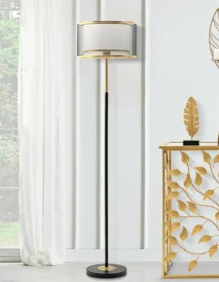 Lampade Da Terra > Dmora Lampada da terra Marouflage, 35x35 h153 cm, Nero e Oro Oro, Nero
